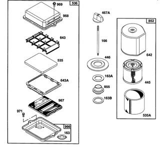 (2) Air Cleaner Groups Diagram and Parts List for 82232-0386-01  Briggs and Stratton Engine